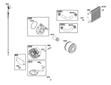 Lubrication Group Diagram and Parts List for 54E177-0108-J1 400000 - 699999 Briggs and Stratton Engine